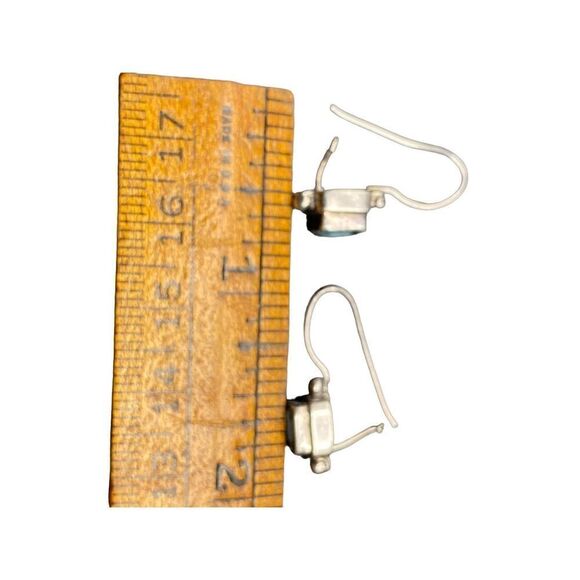 Sterling silver 925 Blue topaz emerald shaped dangle earrings wire fishhook with - Picture 10 of 12